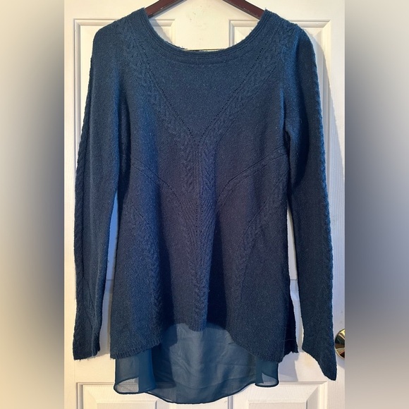 KNITTED & KNOTTED Anthropologie GORGEOUS M Senni Teal Sweater Sheer Panel Alpaca - Picture 2 of 13
